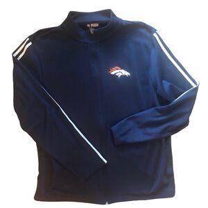Denver Broncos NFL Team Apparel Warm Up Track Jacket L Zip Up Navy White Stripe